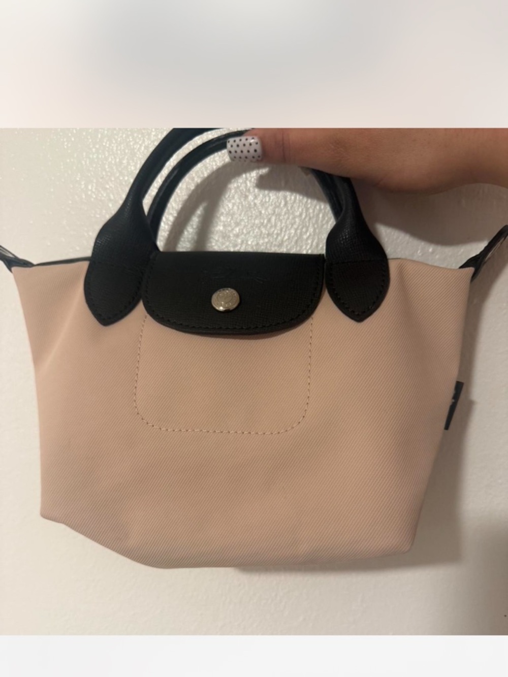 Longchamp small Le Pliage Tote in Blush with Black Trim